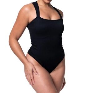HEYSHAPE Ribbed Square Neck Shapewear Bodysuit Black NWOT Size M